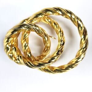 Vintage chunky rings brooch Gold tone twisted twirl metal three circle brooch
